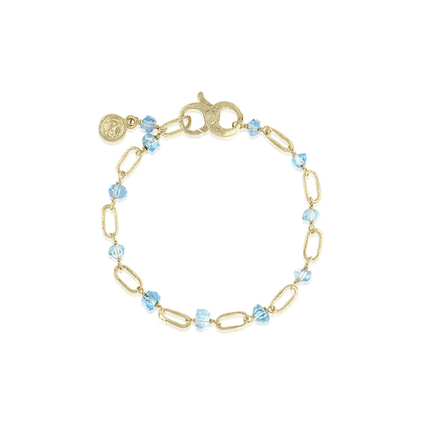 aquamarine nugget, 18k gold petite paperclip chain bracelet,<br>adjustable length, with lobster clasp <span class='visuallyhidden'>Call or text 323-404-2959 for shopping assistance</span>
